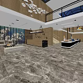 Modern Hotel Lobby Interior With Marble Flooring Chandelier And Reception Desk