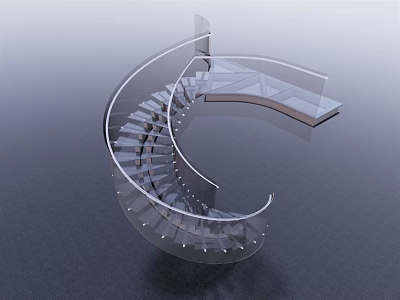 Modern Spiral Staircase Design With Glass Steps And Metal Railings 3d model