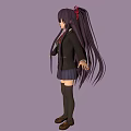 Anime Girl Character With Purple Long Hair Red Bow Black School Uniform And Long Socks