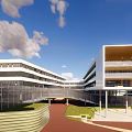 Modern Campus Buildings Featuring White Facades Multiple Floors And Landscaped Courtyards