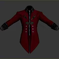 Elegant Red Long Coat With Black Trim And Buttoned Front Design For Daily Wear