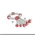 Decorative Ornament Set with White Pink Floral Wreath Hanging Tassels and Small Insect Accents