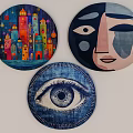 Colorful Round Rugs with Abstract Face House and Eye Patterns for Home Decor