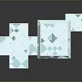 Transparent Decorative Cubes With Turquoise Geometric Patterns And Reflections On Dark Background 3d model