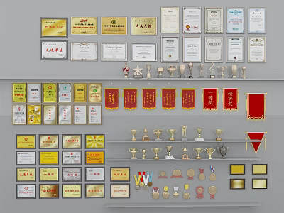 Various Trophies and Medals Collection with Different Designs and Materials 3d model