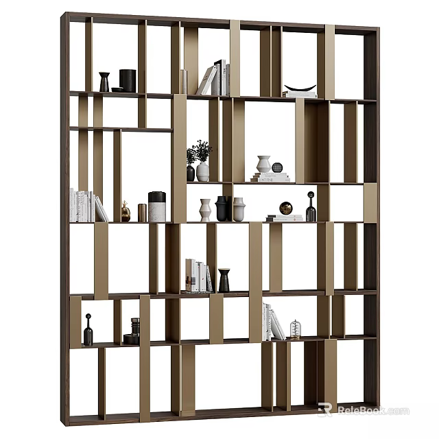 Modern Open Grid Shelving Unit with Books Vases and Decorative Items 3d model 