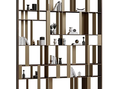 Modern Open Grid Shelving Unit with Books Vases and Decorative Items 3d model