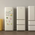 Retro and Modern Refrigerators in Yellow and White with Decorative Stickers for Kitchen Use