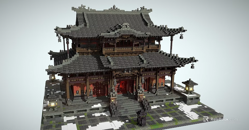 Ancient Chinese Architecture With Multi Story Tile Roof Ornate Eaves And Wooden Framework 3d model 