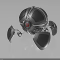 Futuristic Robotic Sphere Device With Metallic Structure And Red Circular Component 3d model