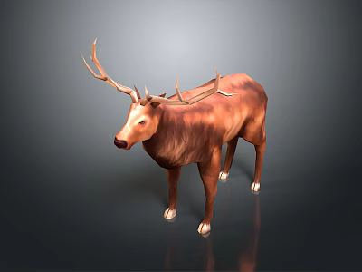 Realistic 3D Deer Model With Large Antlers Brown Coat And White Hooves 3d model