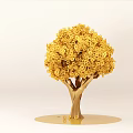 Golden Tree Sculpture Carved Intricately With Curled Details On Base