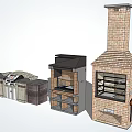 Outdoor Kitchen Setup With Brick Grill Structure And Storage Cabinets 3d model