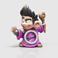Cheerful Cartoon Fantasy Character In Purple Outfit With White Circle And Spiral Staff