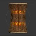 Decorative Traditional Wooden Drum as Musical Instrument with Red Yellow Patterns and Black Center Hole