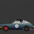 Blue Vintage Sports Car With Transparent Roof Red Wheels And Circular White Sticker