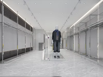 Modern Stylish Clothing Store Interior With Display Racks Mannequin And Apparel Displays 3d model