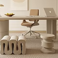 Modern Study Room Interior With White Walls Desk Chair Laptop Table Lamp And Rug