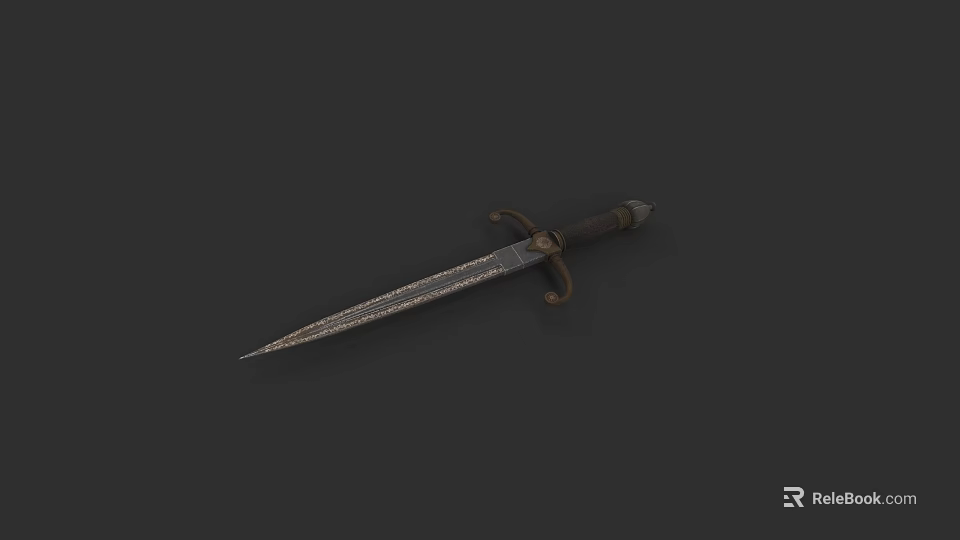 Classic Vintage Dagger With Ornate Handle And Sharp Metal Blade Design 3d model 