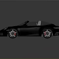 Black Convertible Sports Car with White Top Brown Interior Red Brake Calipers and Reflections