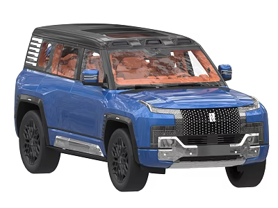 Blue SUV Featuring Black Roof Orange Interior And Modern Front Grille Design 3d model