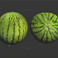 Fresh Green Striped Watermelons on Black Reflective Surface with Ripe Texture