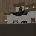 Modern Kitchen Interior With Wooden Cabinets Range Hood Gas Stove Countertop And Decorative Elements