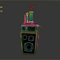 Vintage Style Headphones Speakers With Decorative Trophy Books And Bottle On Top
