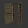 Vintage Rusty Metal Gate with Red Frame and Open Grid Structure 3d model