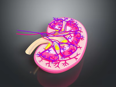 Detailed 3D Rendered Human Kidney Anatomy With Detailed Blood Vessels And Internal Structures 3d model
