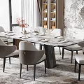Elegant Marble Dining Table Set With Light Gray Chairs And Tableware In Bright Room 3d model
