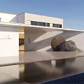 Modern Entrance Gate Design With White Building Water Feature Greenery And Stone Decoration