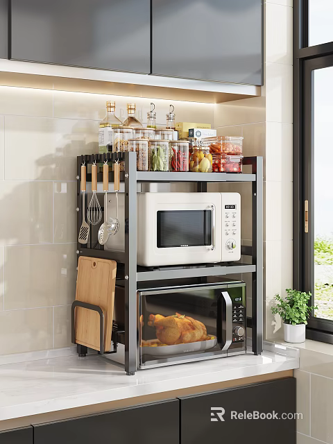 Durable Metal Bathroom Cabinet Rack With Multi Layer Storage And Hanging Hooks Organizer 3d model