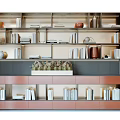 Modern Minimalist Bookcase Interior With Multiple Shelves Books Decorative Items And Plants