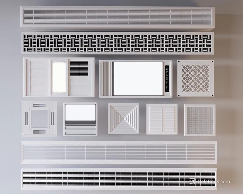 Modern Air Conditioner Air Vents in Various Styles and Grille Designs for Home Interior 3d model 