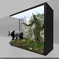 Sleek Black TV Displaying Panda in Natural Habitat with Cityscape Background and Green Plants