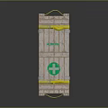 Wooden Crate With Green Cross Symbols Yellow Straps Secured Medical Storage