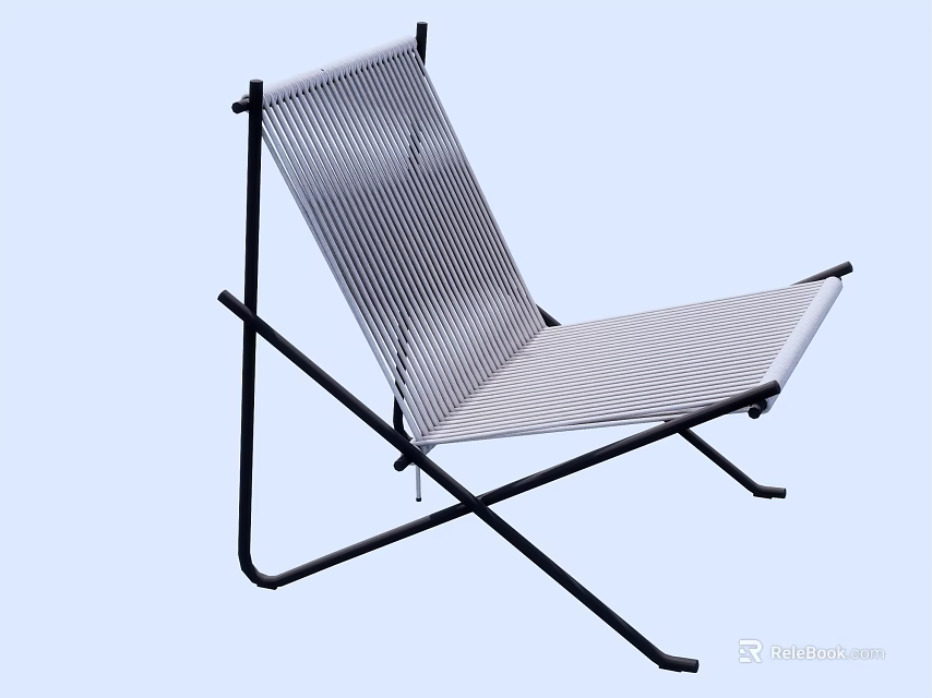 Modern Single Chair With Black Metal Frame And Striped Woven Seat Backrest 3d model 