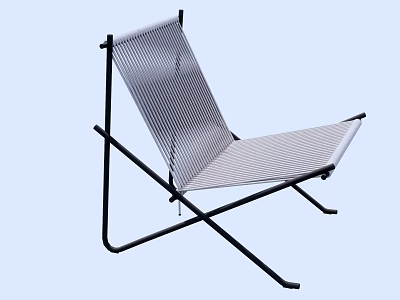 Modern Single Chair With Black Metal Frame And Striped Woven Seat Backrest 3d model