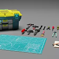 Complete Hardware Tools Kit Featuring Yellow Toolbox Cutting Mat Notebook And Pencil 3d model