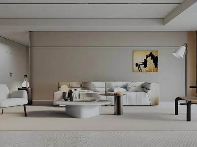 Modern Living Dining Room Interior Design With Sofa Coffee Table Floor Lamp And Wall Art 3d model