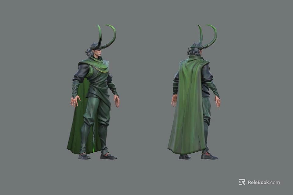 Game Movie Character With Green Cape And Horned Helmet Standing Pose 3d model 