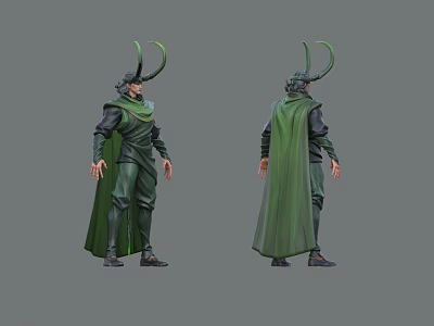 Game Movie Character With Green Cape And Horned Helmet Standing Pose 3d model