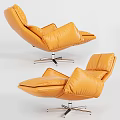 Modern Yellow Leather Leisure Chair With Comfortable Design And Metal Support Legs