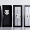 Modern Interior Hinged Doors With Black Frames Glass Panels And Circular Patterns 3d model
