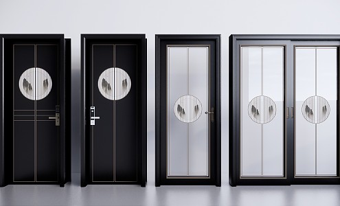 New Chinese Door Entry Door Glass sliding door combination 3d model