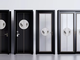 New Chinese Door Entry Door Glass sliding door combination 3d model