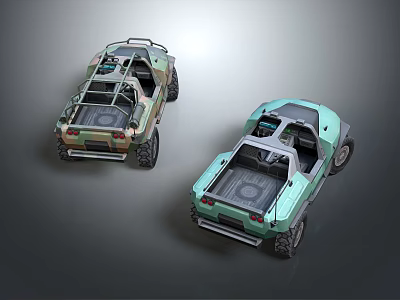 Two Functional Off Road Vehicles With Open Structures 3d model