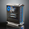Modern Gaming PC Case With Transparent Side Panel Blue LED Fans And Internal Components 3d model
