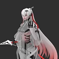 Futuristic Game Movie Character With White Hair Mechanical Parts Translucent Outfit And Red Accent Sword